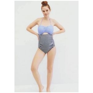 Motherhood Maternity Beach‎ Bump Halter Plaid One Piece swimsuit / Swimwear